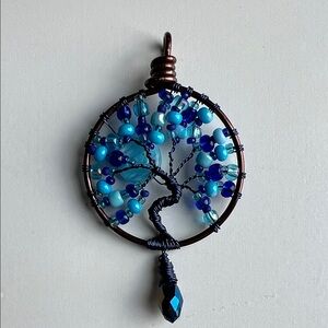 Handmade Blue Beaded Tree of Life Wall Hanging